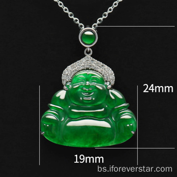 Privjesak sa bijelim zlatom od 18k zlata Green Jadeite Buddha